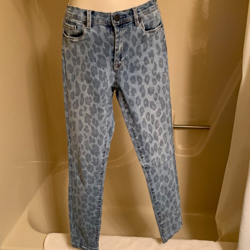 Animal print denim jeans